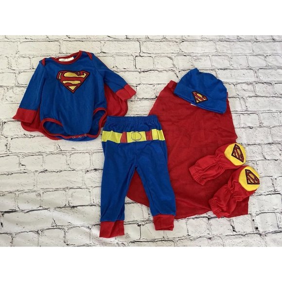 Vintage Superman Halloween Costume Infant Baby Newborn To 0 to 6 Months 5 Pieces - Picture 14 of 16